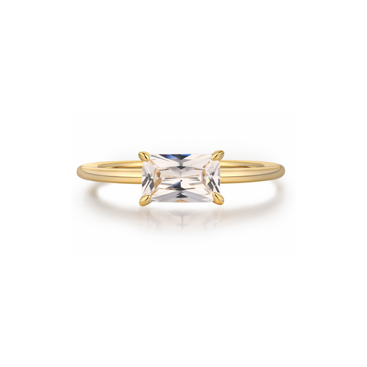 The Promise Ring Co. East-West rectangle diamond simulant ring in 18ct Gold or Sterling Silver.