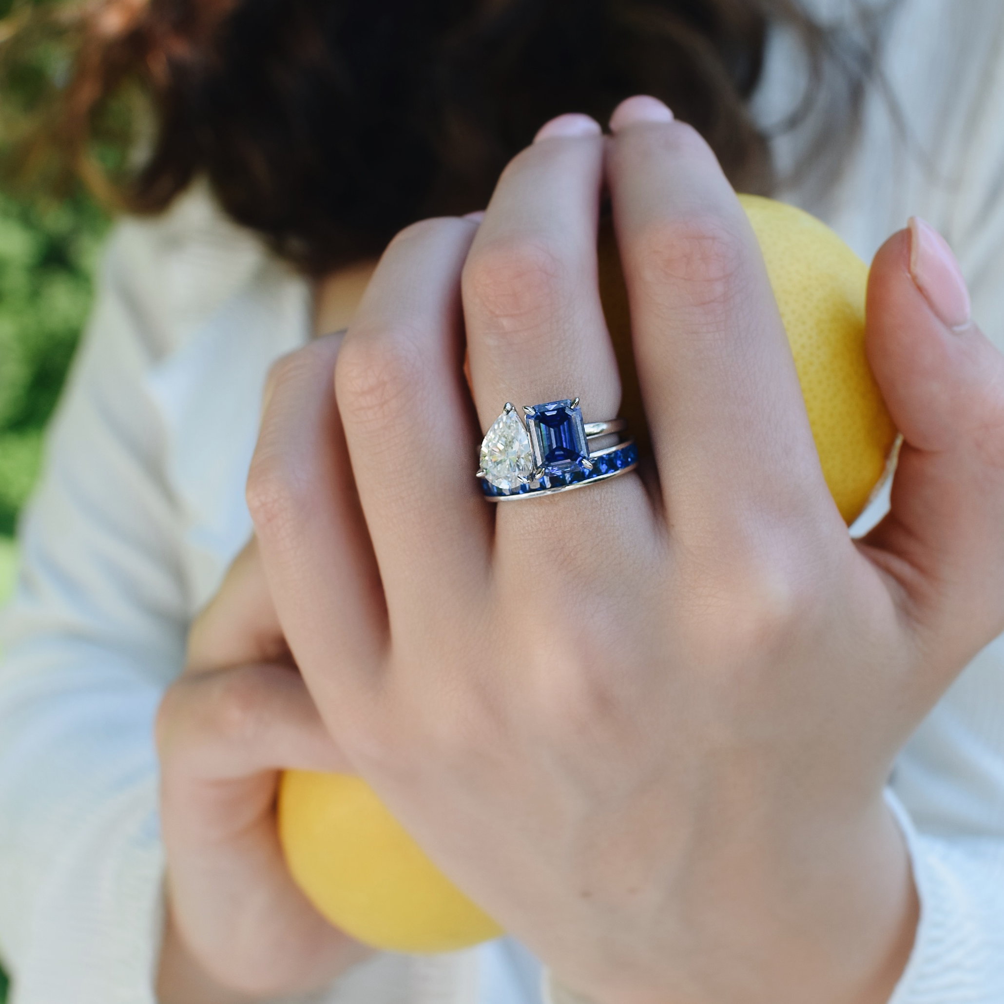 The Promise Ring Co. Sapphire Channel set band diamond ring. With no prongs for a seamless look. Stacked or left alone to sparkle, this ring always looks beautiful. Shop in Sapphire Simulant & Sterling Silver.
