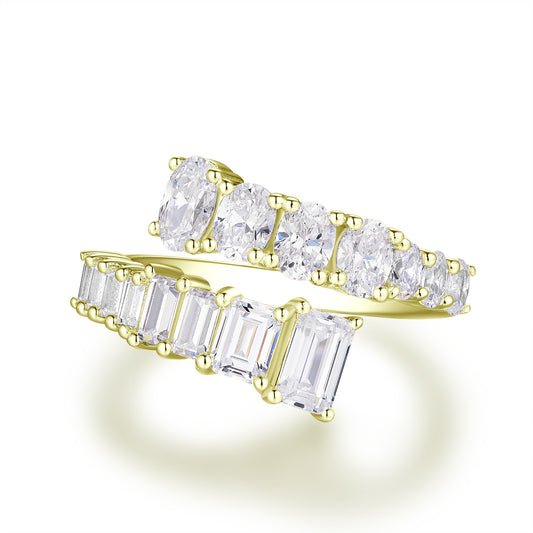 Open Wrap ring, emerald cut, oval cut, sparkle band Promise Ring. In 18ct Gold Vermeil & Sterling Silver. The Promise Ring Co.