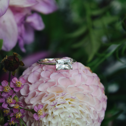 The Promise Ring Co. East-West diamond simulant ring in 18ct Gold or Sterling Silver.