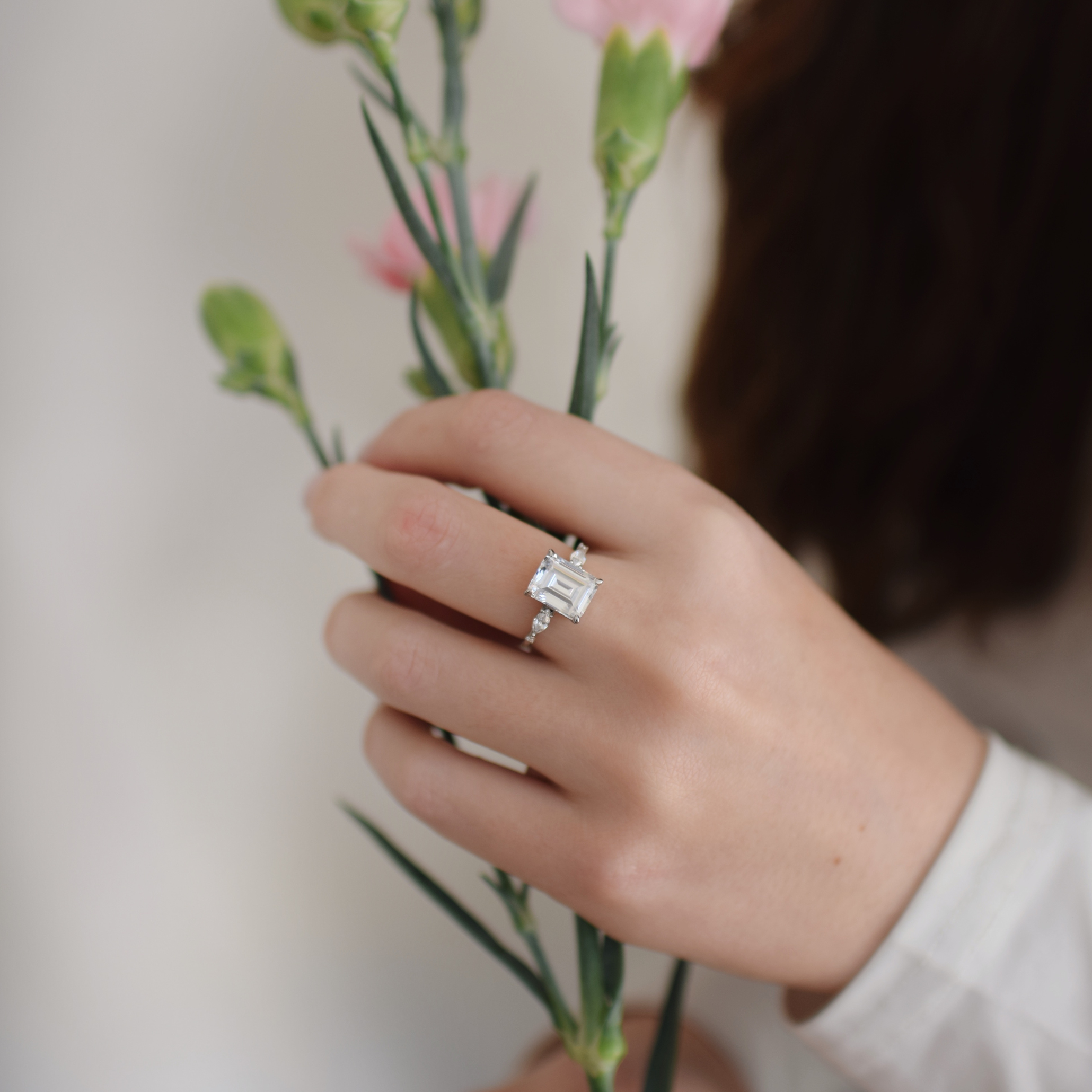 The Promise Ring Co. Rectangle shape emerald cut diamond simulant ring. In 18ct Gold or Sterling Silver.