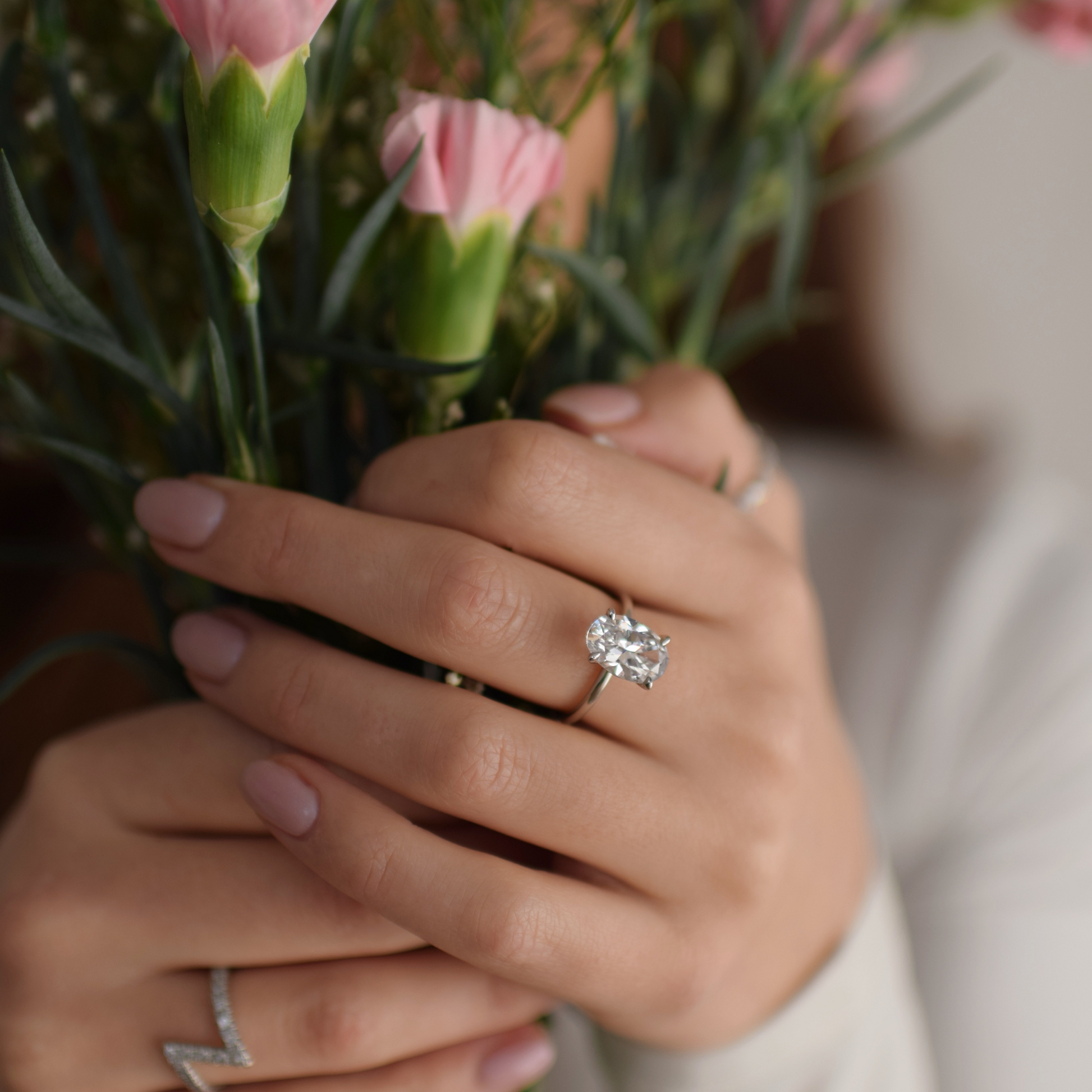 The Promise Ring Co. Oval Solitaire diamond simulant ring. In 18ct Gold or Sterling Silver.