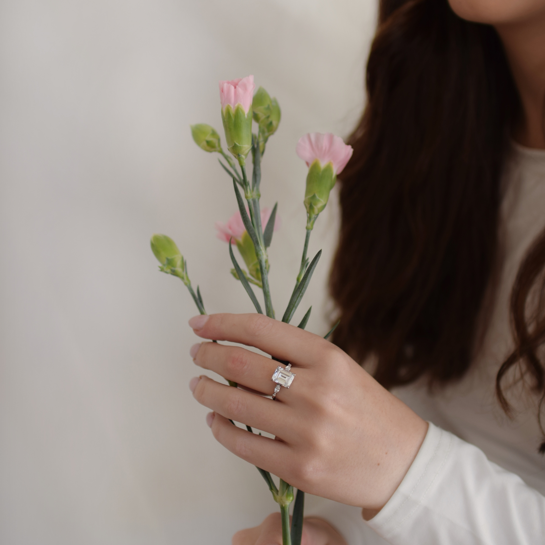 The Promise Ring Co. Rectangle shape emerald cut diamond simulant ring. In 18ct Gold or Sterling Silver.