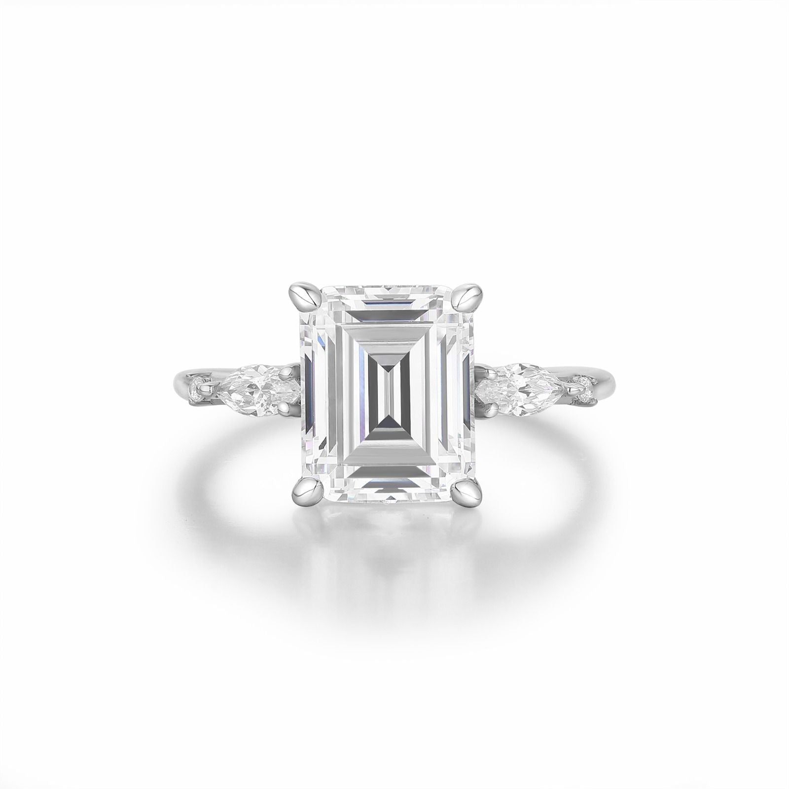 The Promise Ring Co. Rectangle shape emerald cut diamond simulant ring. In Sterling Silver.