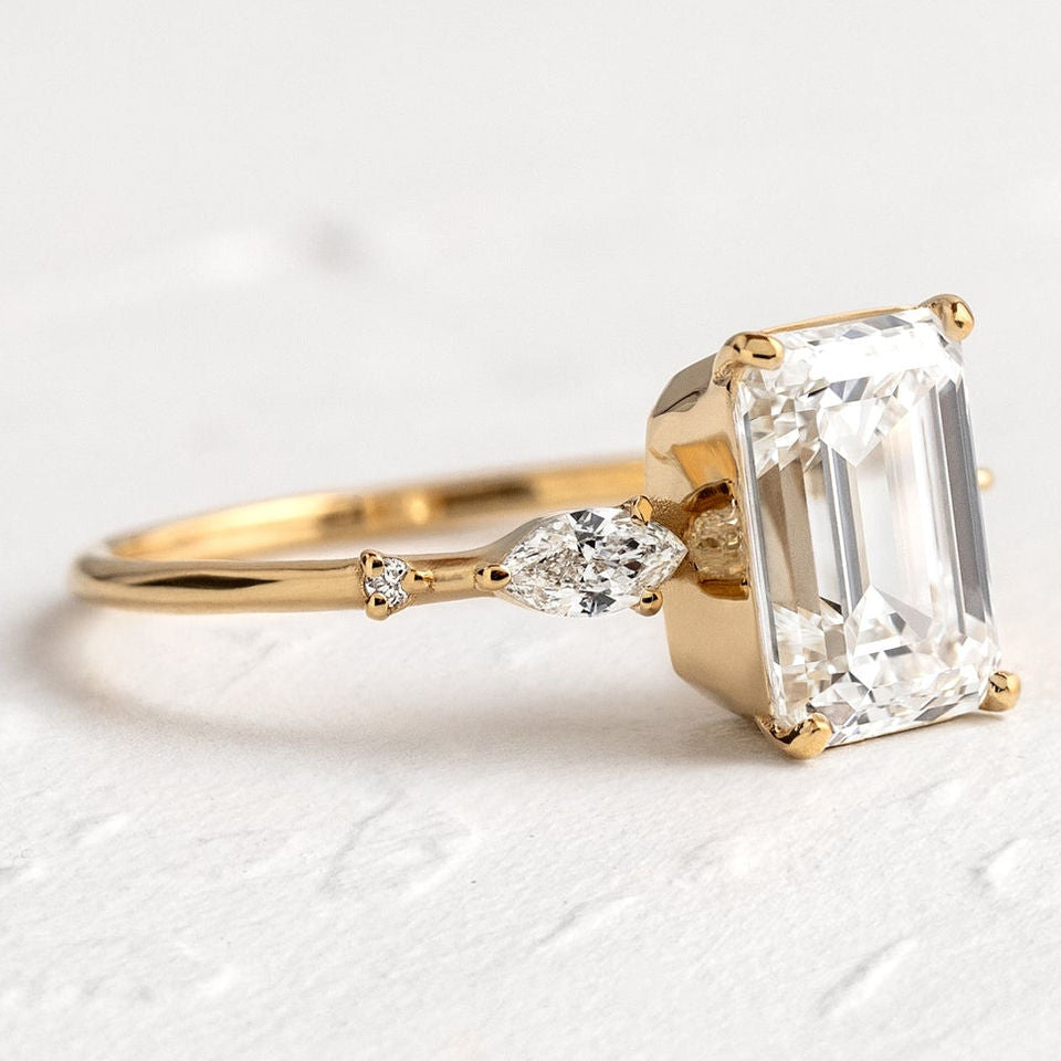 The Promise Ring Co. Rectangle shape emerald cut diamond simulant ring. In 18ct Gold or Sterling Silver.