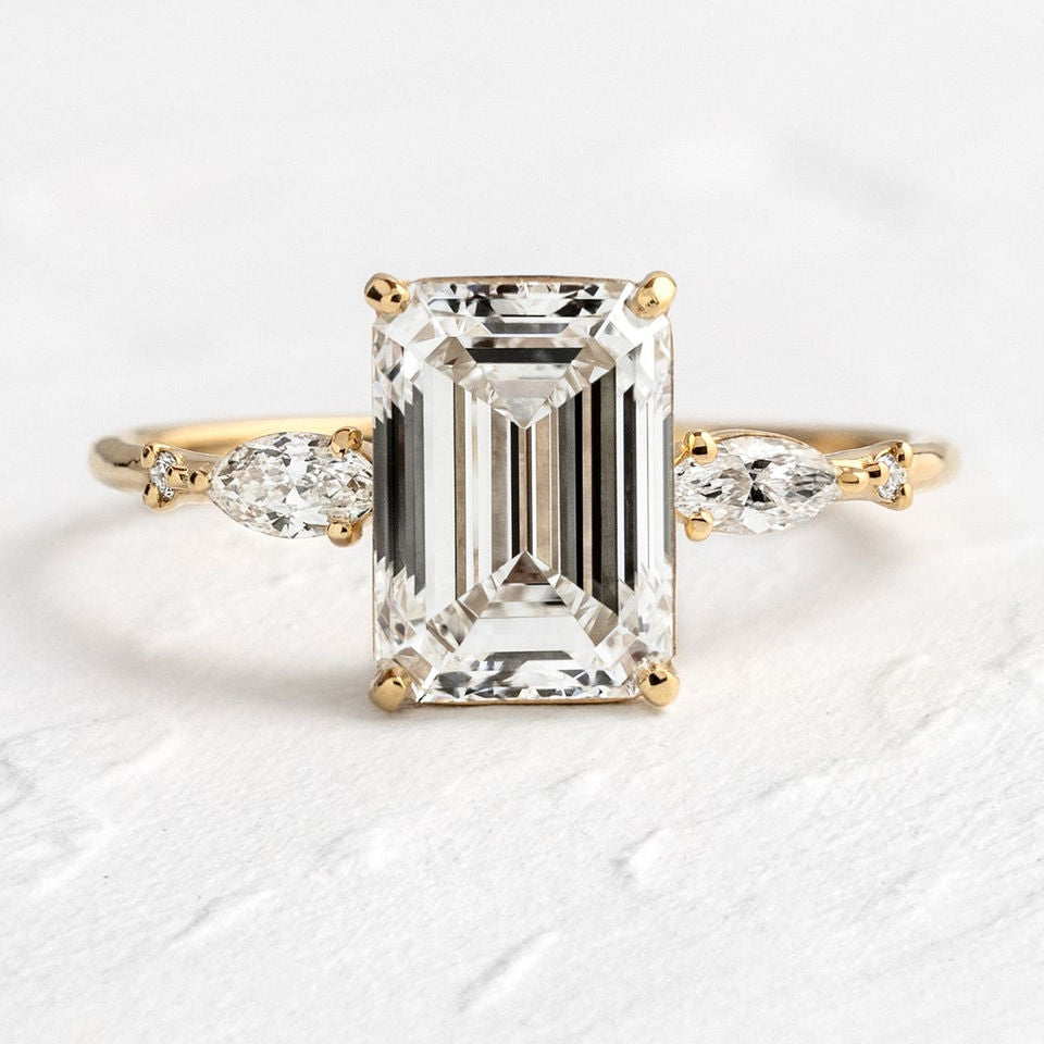 The Promise Ring Co. Rectangle shape emerald cut diamond simulant ring. In 18ct Gold or Sterling Silver.