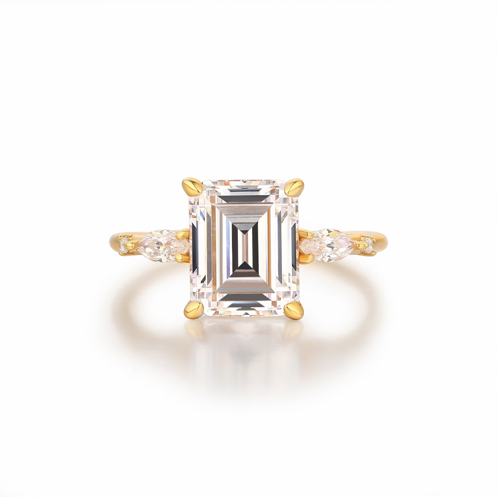 The Promise Ring Co. Rectangle shape emerald cut diamond simulant ring. In 18ct Gold.